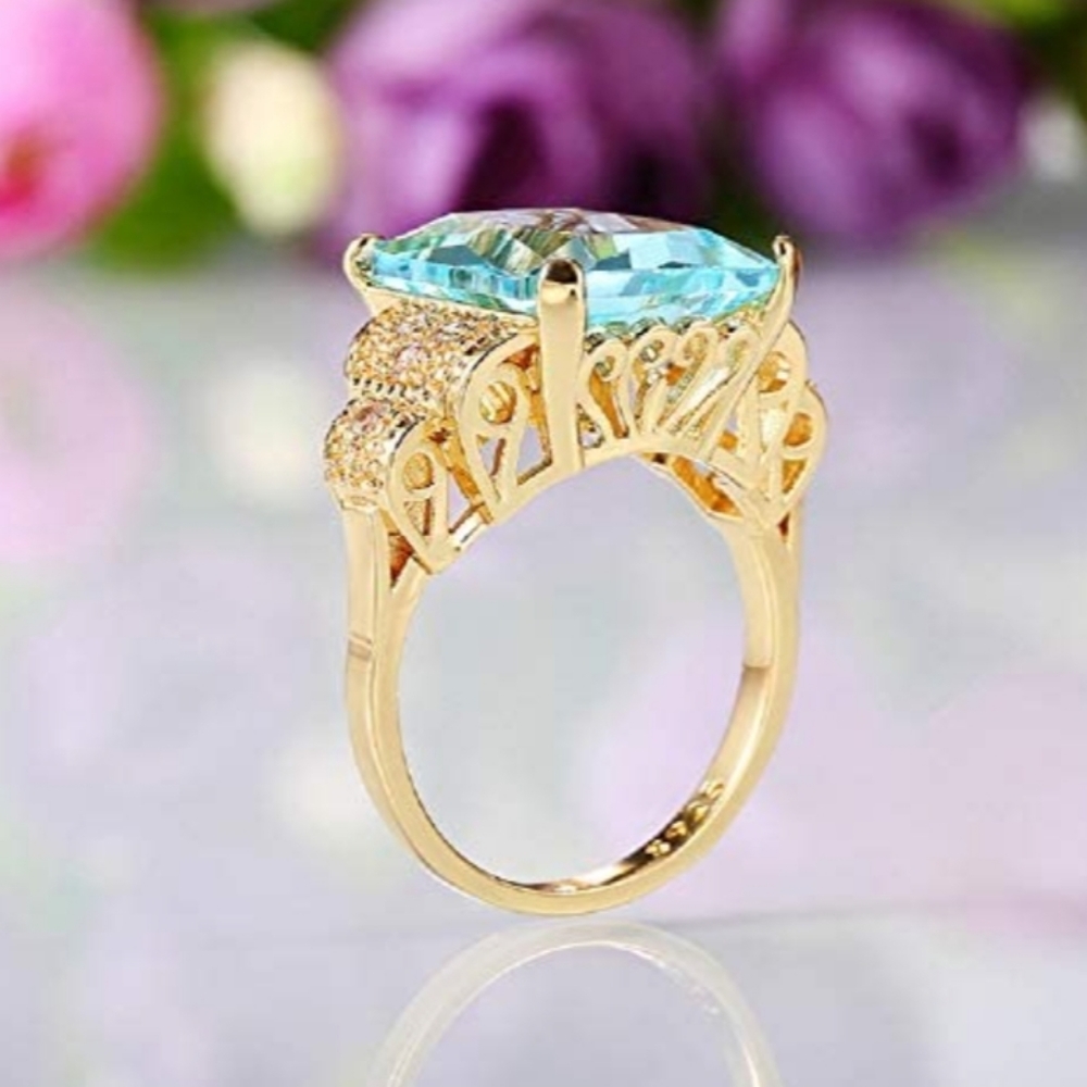 New Fashion 18K Yellow Gold Plated Aquamarine Ring - Picture 4 of 7
